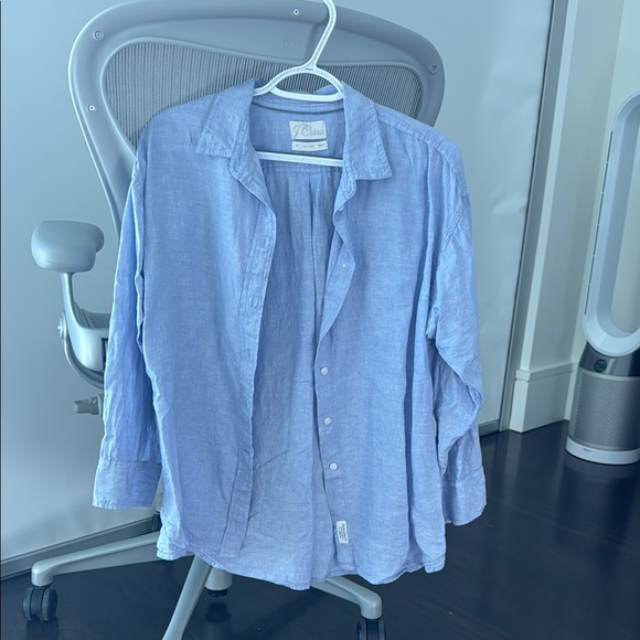 J. Crew Tops - J Crew relaxed fit, 100% linen button-down shirt, size 10 Petite, pale blue.